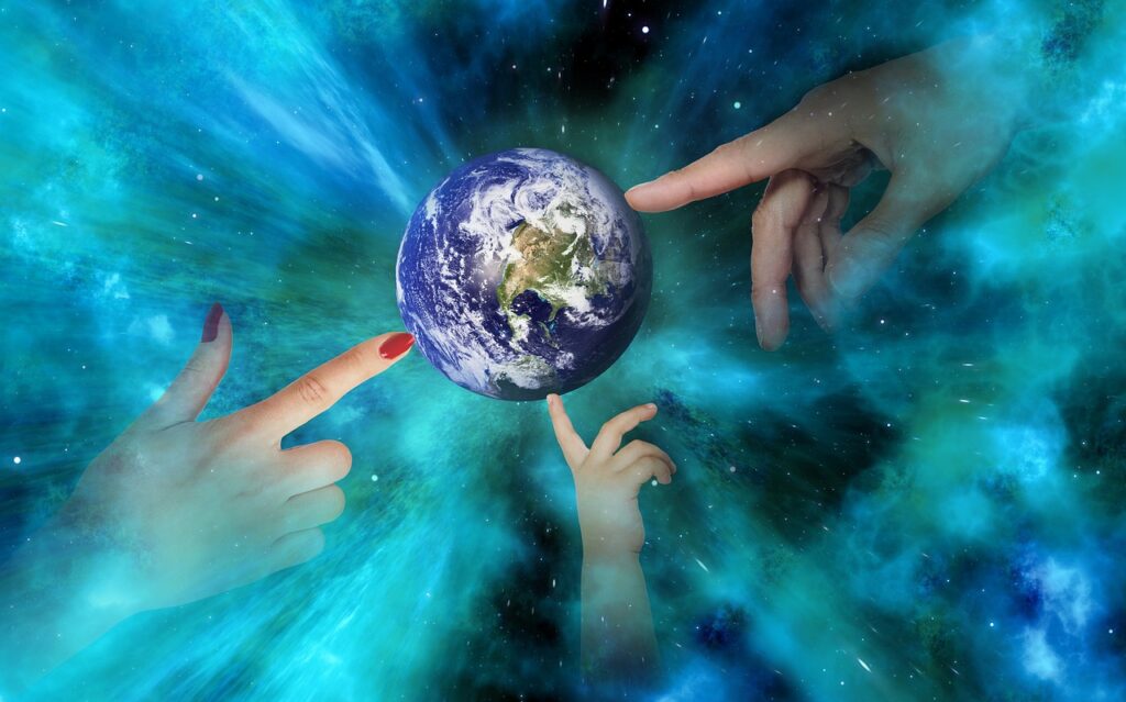world, earth, space, hands, world map, globe, universe, starry sky, galaxy, heaven, united states map, stars, explosion, fog, tap lights, bullet, presentation hold, environmental protection, environment, blue, bio, ecology, to protect, to compensate for, responsibility, globalization, planet, global, international, worldwide, continents, countries, country, nature, states, worldview, cloud formation, symbol, politics, symbolic, woman hand, man's hand, child's hand, child, map, clouds, usa, america, south america, family, cohesion, together, community, fantasy, photomontage, composing, parents, support, show, a notice, finger